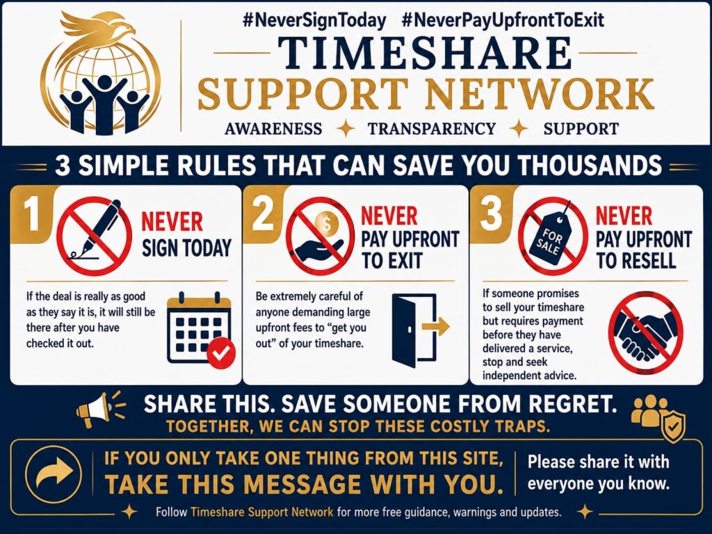 Timeshare Support Network three simple rules to help timeshare owners avoid costly mistakes